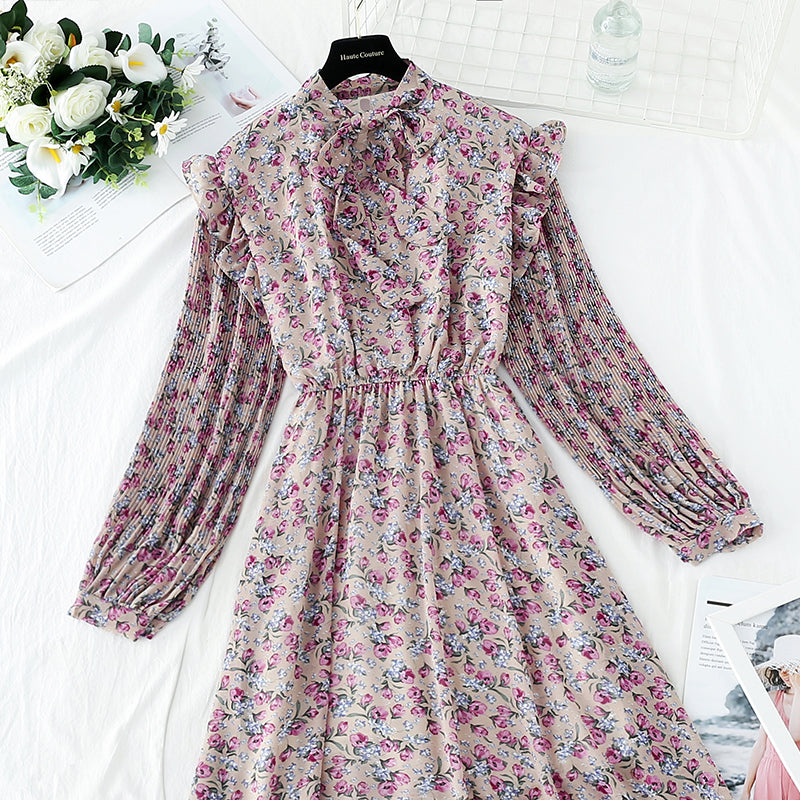 The new female Floral Chiffon dress is slim at the waist  4545