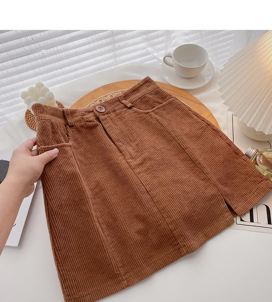 Jupe portefeuille taille haute en velours côtelé 5292