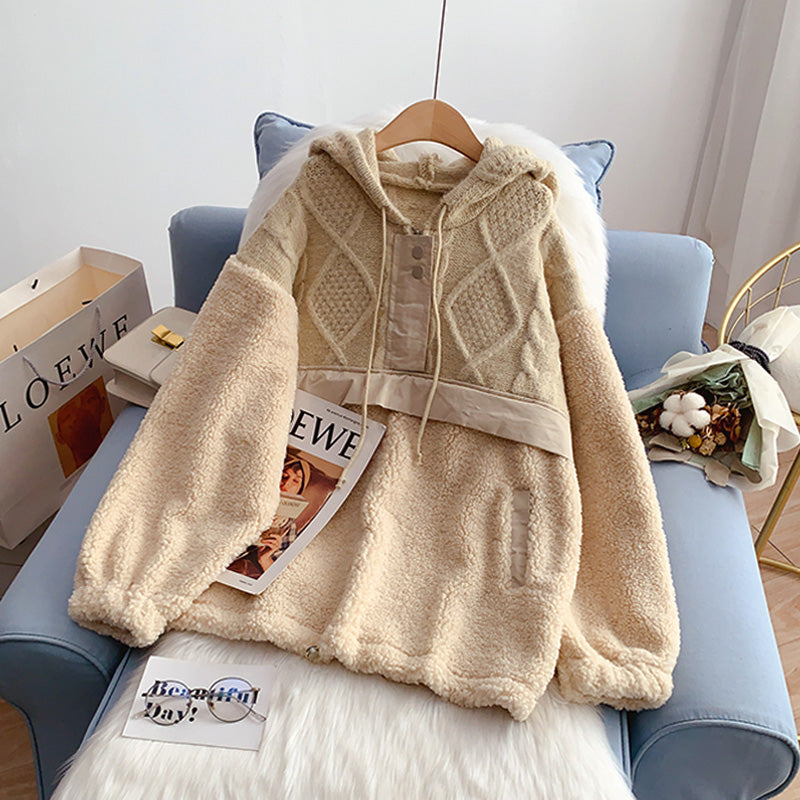 Lammwolle genähter Pullover Pullover Damen Hoodie Design 5203