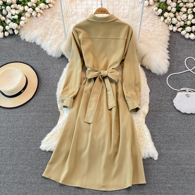 Corduroy bandage single breasted shirt skirt  3762