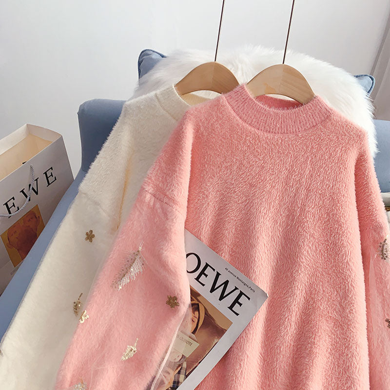 Imitation mink soft waxy sweater dress loose lazy style  4938