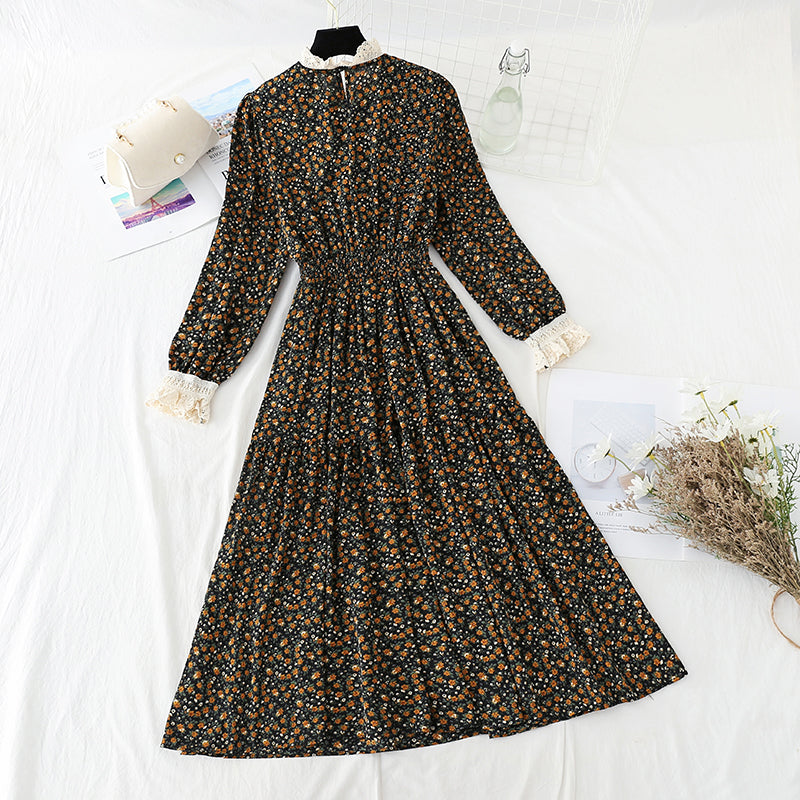 Patchwork-Blumenkleid aus Spitze mit unterem Rock für Damen 4056