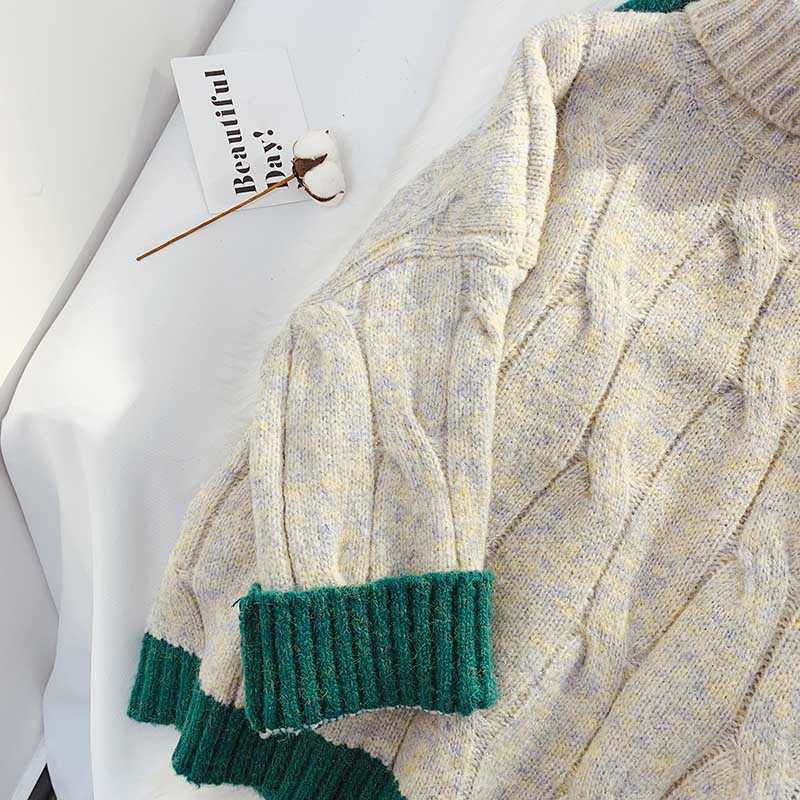 Twist high neck sweater female retro Japanese lazy  4910