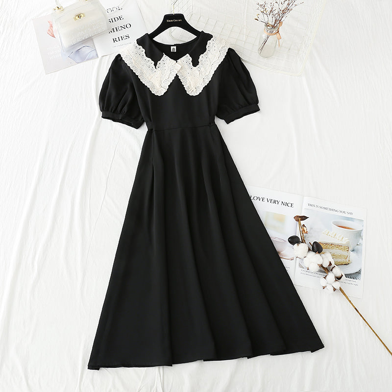 New French gentle style first love skirt with thin waist and long style  4239