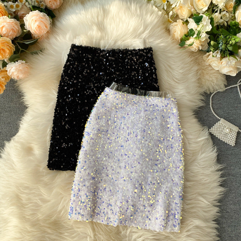 Shiny sequin skirt high waist bling blingA-line skirt  3720