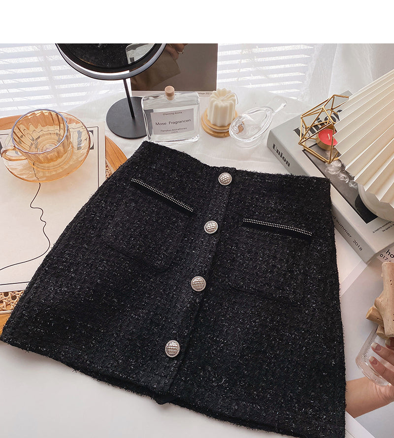 Korean design pure color casual high waist a-bag hip skirt  5355