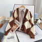 Vintage rhombic contrast cardigan sweater knitted jacket  5242