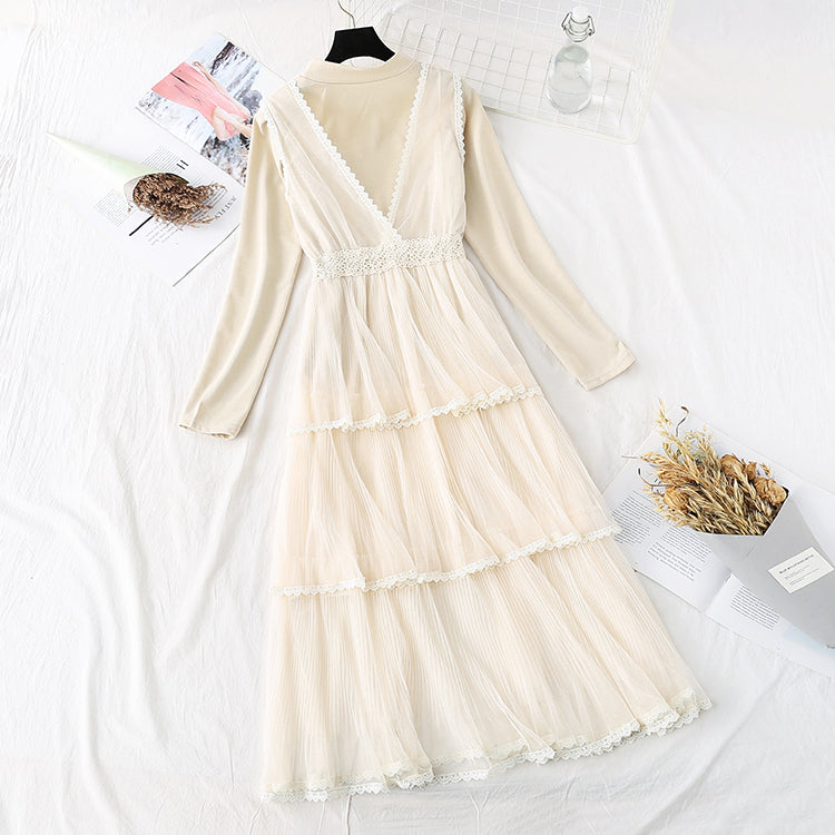 Long cake skirt knee set skirt two piece set  4490