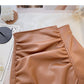 High waist pleated design, irregular, slim, hip wrapped leather skirt  5323