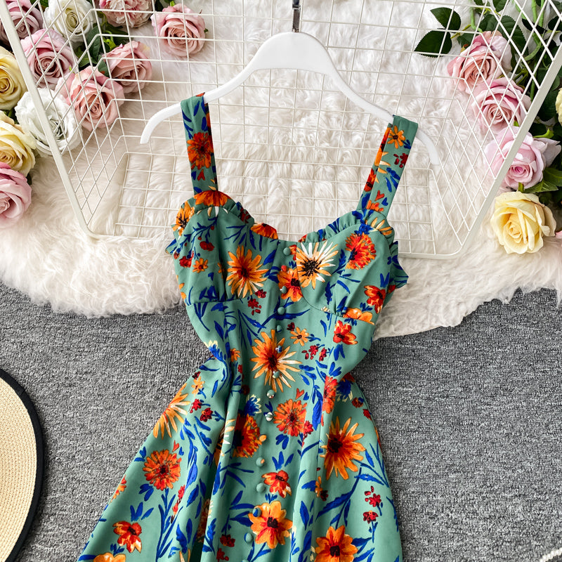 Slim temperament suspender beach skirt women's seaside holiday dress  3791