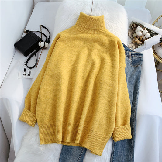 Sweater female high neck loose lazy wind  4920