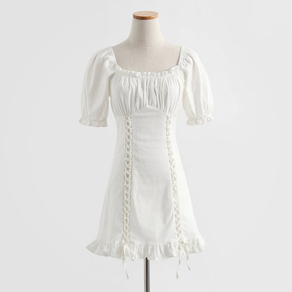 Neues französisches schmales Kleid mit süßem Taillenverschluss 4282
