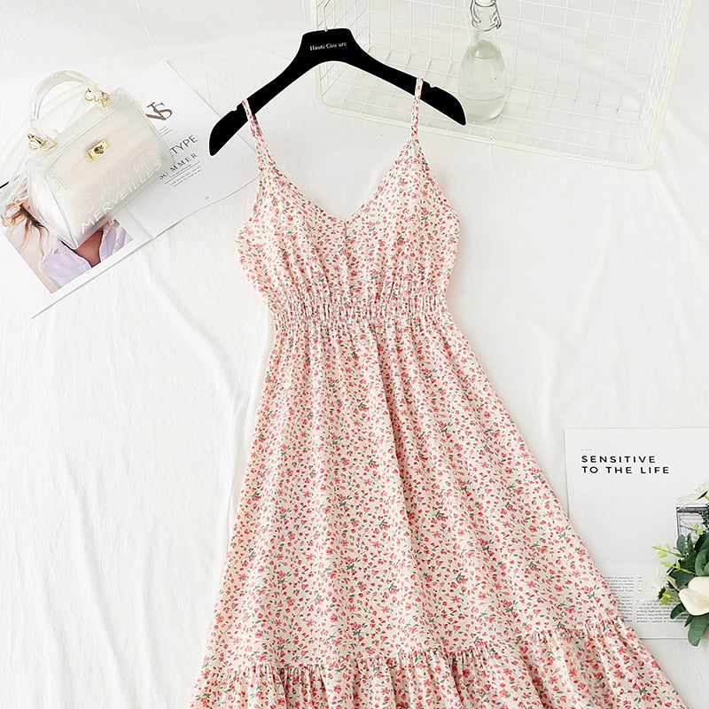 Suspender dress new sweet floral skirt French Retro  4857