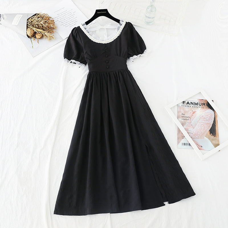 Neu geschnittenes französisches Kleid mit schmaler Taille 4668