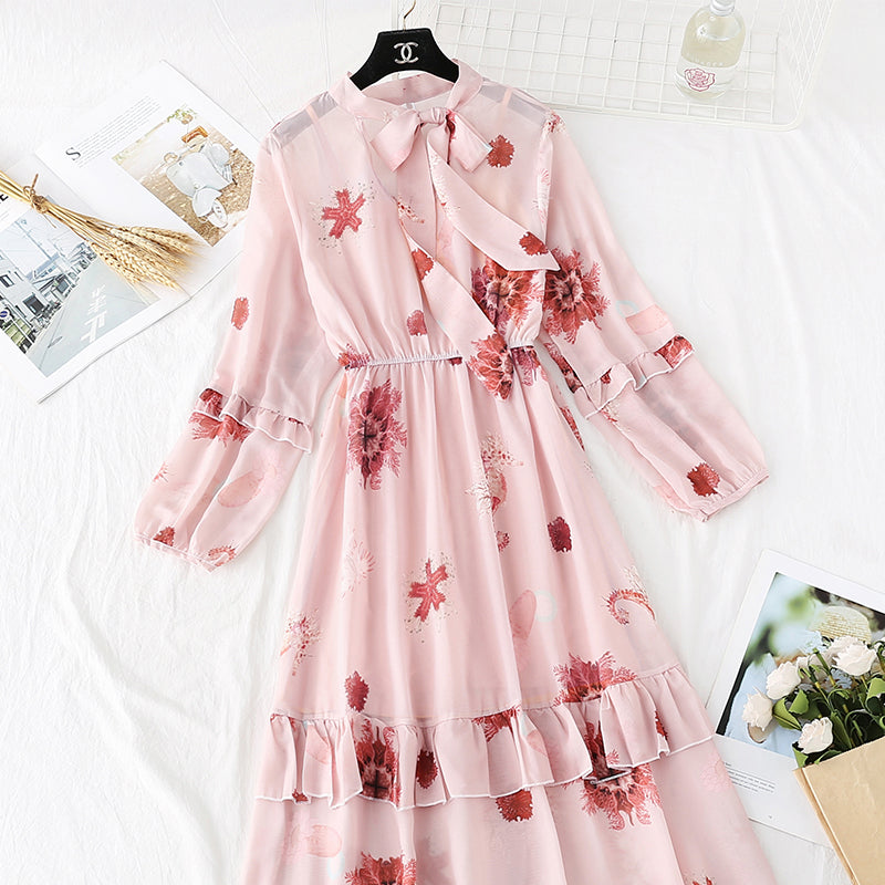 Retro broken flower fairy super fairy series bottomed long skirt  3797