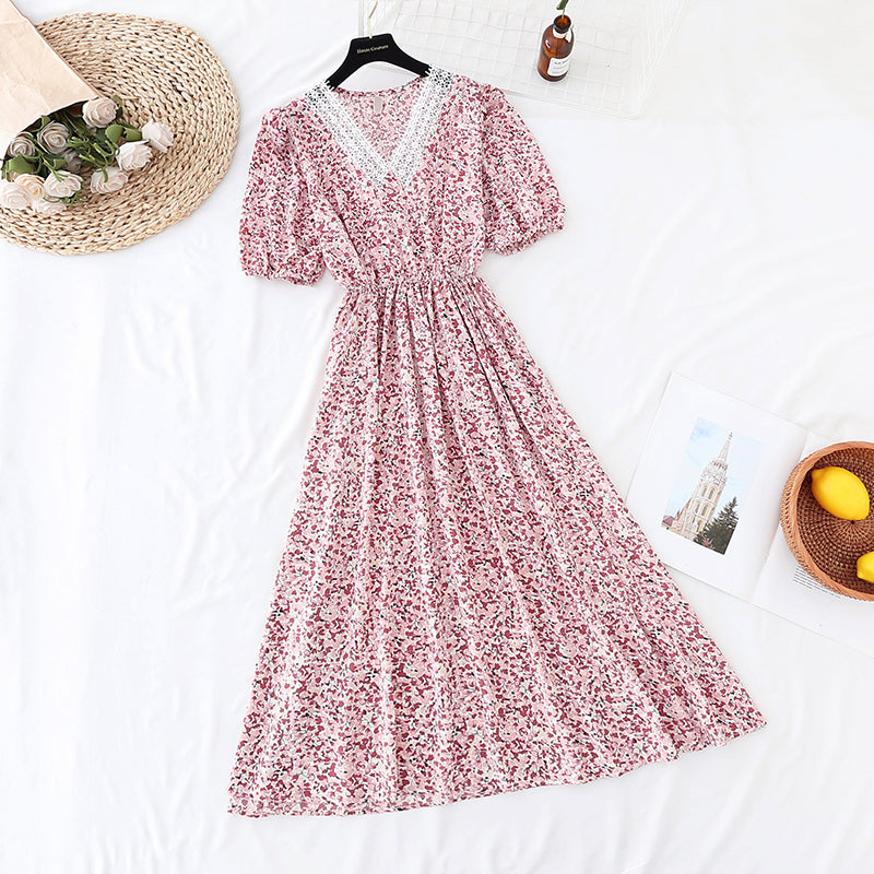 New chiffon skirt temperament gentle wind French slim skirt  4659