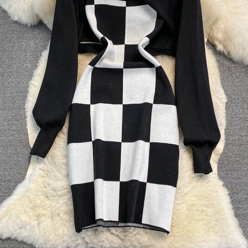 Pure suspender dress half Knitted Blouse two-piece set  3759