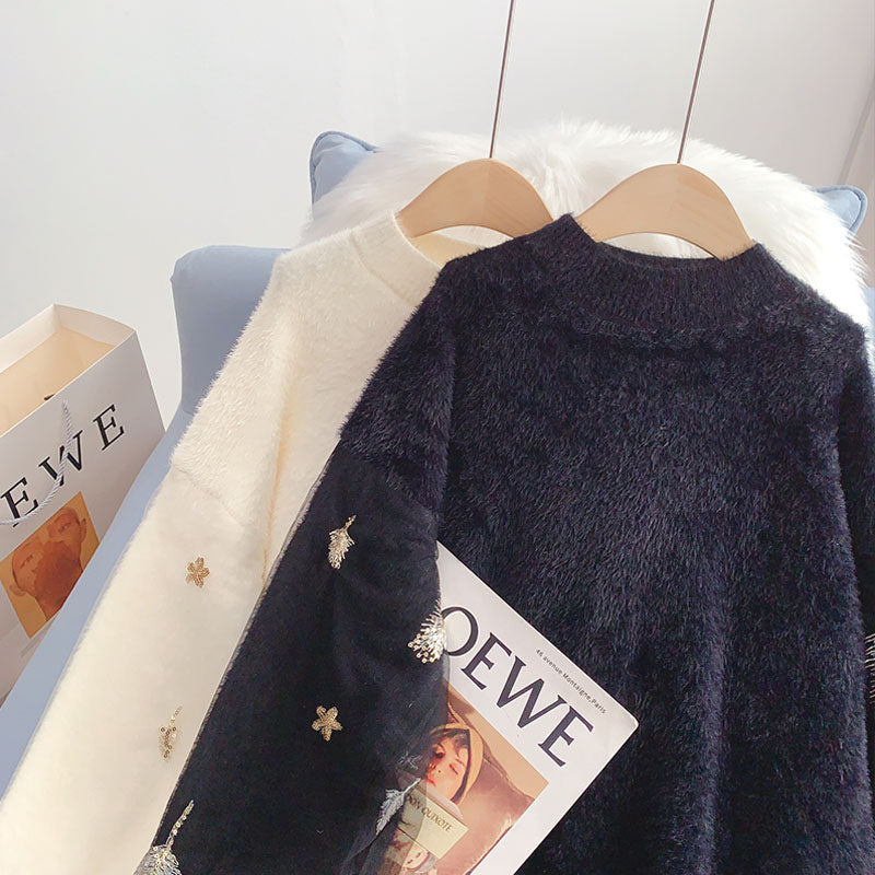 Imitation mink soft waxy sweater dress loose lazy style  4938