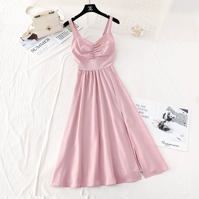 Suspender dress, French retro temperament, slim waist, Sen skirt  4501