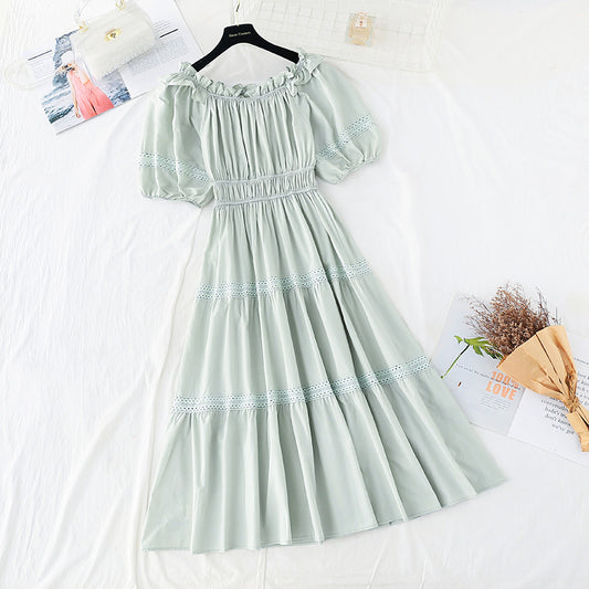 New style bubble sleeve temperament French light mature style slim skirt  4217