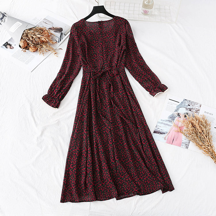 Französischer Retro-Super-Fee-Kragen mit langem Spitzenblumenboden und langem Rock 3997