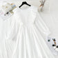 Long sleeved white dress French simple temperament  4225