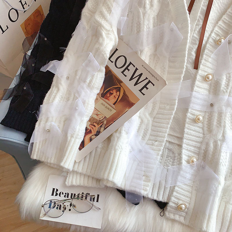 Design three-dimensional heavy industry bow sweater coat  5245