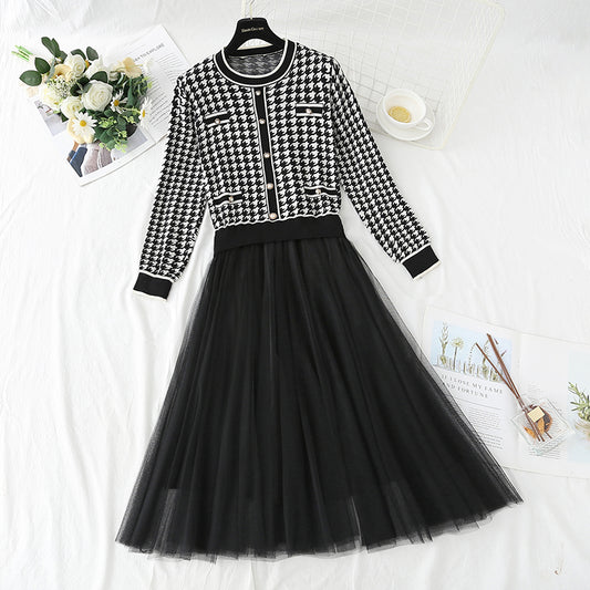 Mesh skirt knee bottom dress  4415