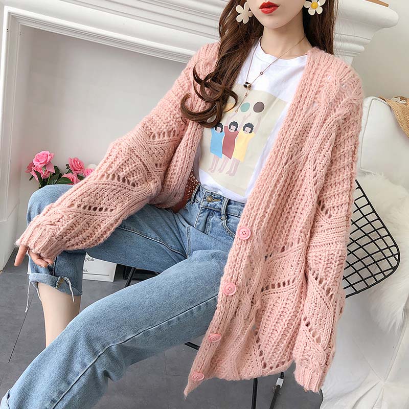 Manteau pull ample ajouré coréen 4909