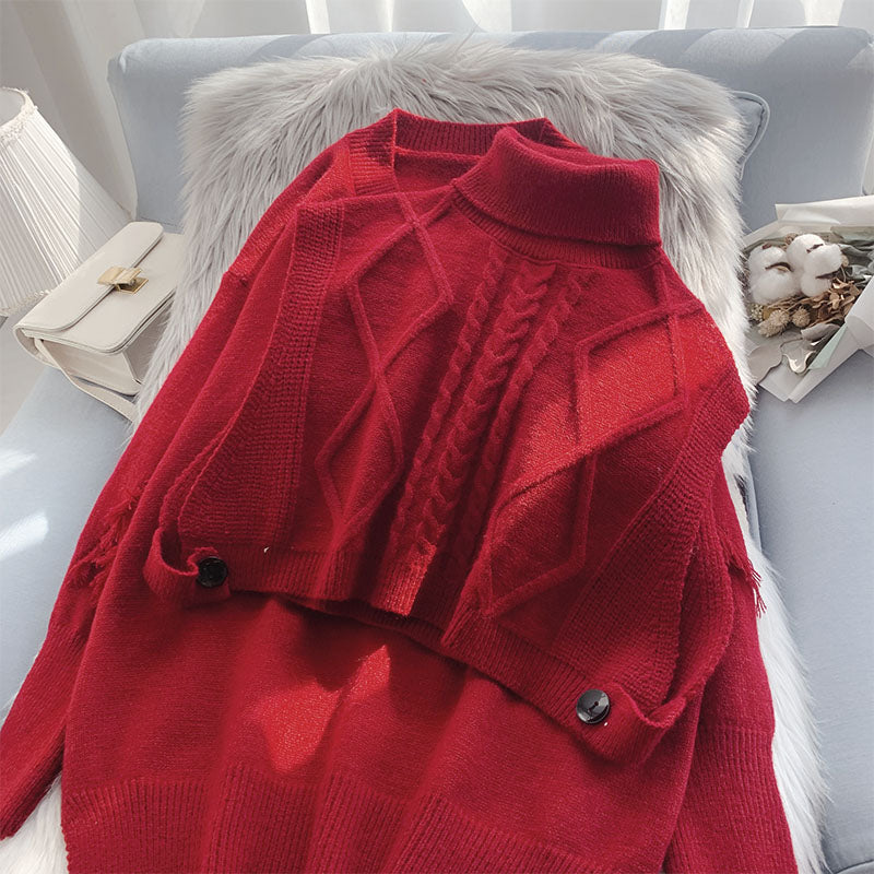 Ensemble pull-over à col montant pliable en deux pièces 4958