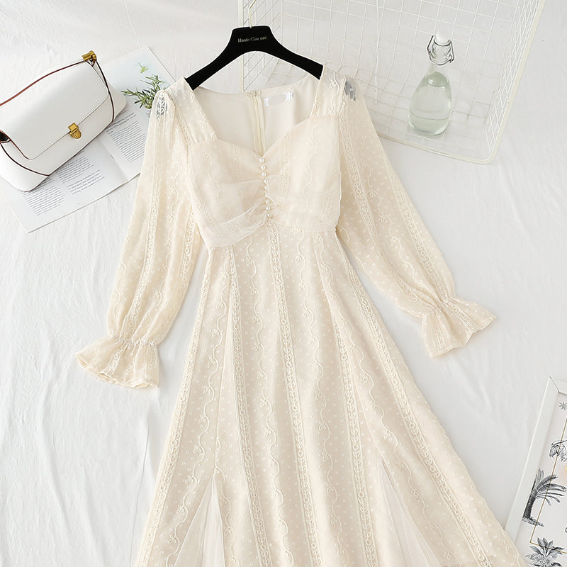 New French embroidery slim slim long sleeve super fairy fishtail skirt  4408