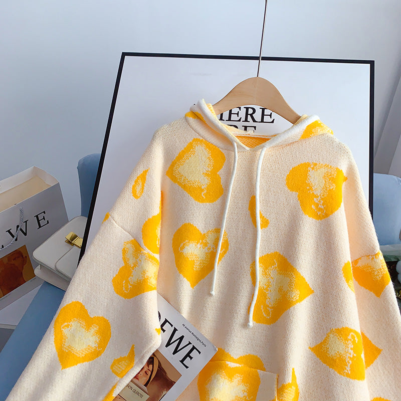 Net red love sweater sweater women's loose hooded Pullover  5114