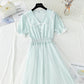 Cotton linen dress new small fresh lattice fairy skirt  4252