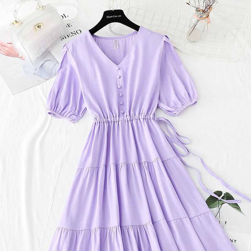 The new lace up waist shows thin temperament, French minority retro long skirt  4512