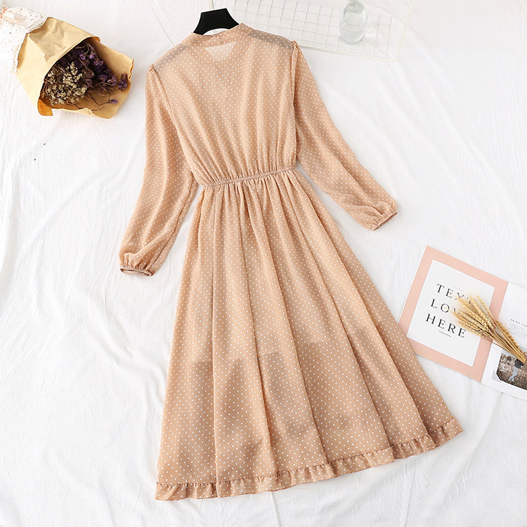 Jupe longue à pois rétro français à fond doux 3976