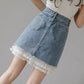New, high-waisted denim patchwork A-line skirt, casual skirt  3606