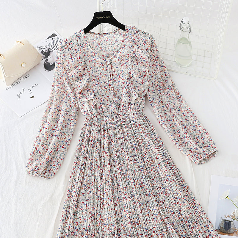 New Ruffle Chiffon Dress pleated skirt  4079