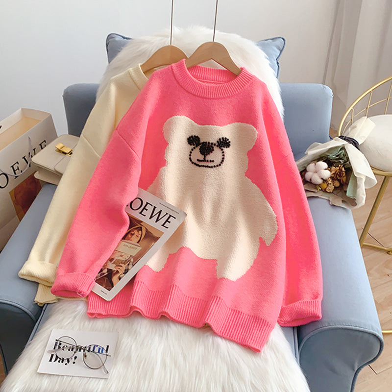 Pink cute bear sweater women's sweet sweater top  4930