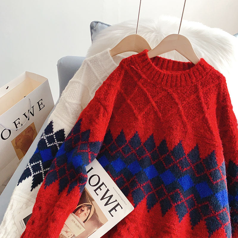 Retro foreign style red twist sweater for women  5265