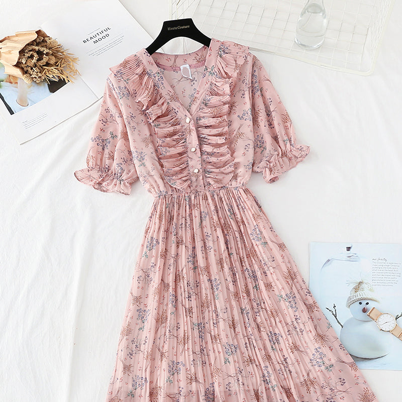 Neuer französischer Retro-Chiffonrock mit sanftem Wind und hoher Taille, dünner, bauchbedeckter Rock 4605