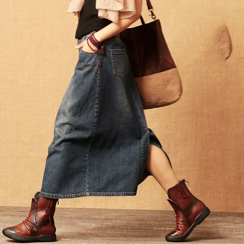 Spring and autumnart retroelastic half skirt denim skirt  3713