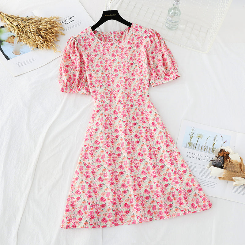 New Style Bubble Sleeve Chiffon gentle style French retro skirt  4634