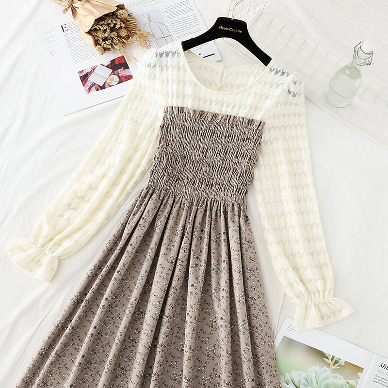 Lace stitched Chiffon Floral Dress  4756