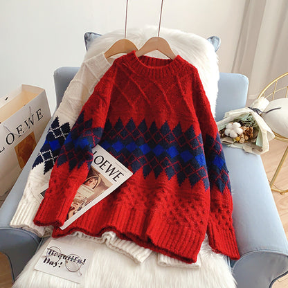 Retro foreign style red twist sweater for women  5265