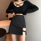 Irregular skirt, spring/summer, new style, high-waisted skirt, black bodycon skirt  3650