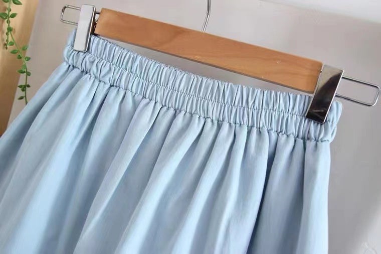 Jupe en coton et lin, jupe plissée taille haute, jupe à volants épissés 3580