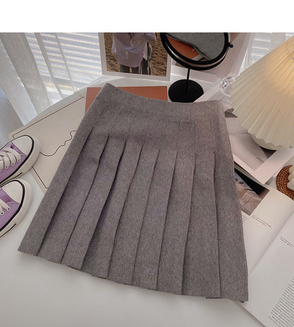 Korean version small man solid color versatile knitted A-shaped high waist skirt  5452