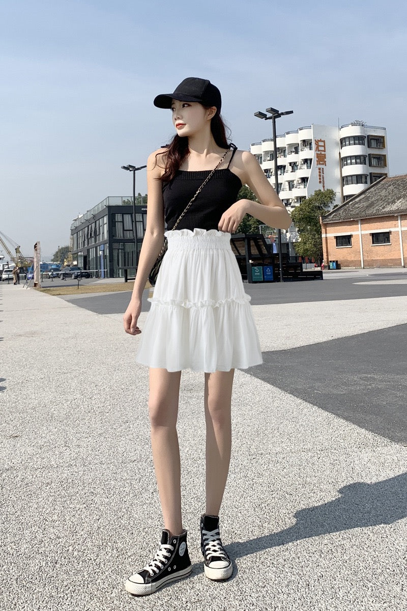 Jupe noire/blanche, nouveau style, mode, plissée, jupe taille haute trapèze, jupe bouffante 3612