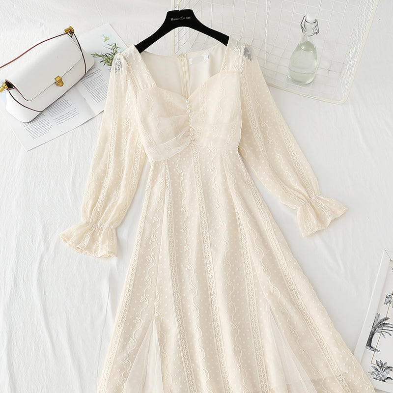 New French embroidery slim slim long sleeve super fairy fishtail skirt  4408