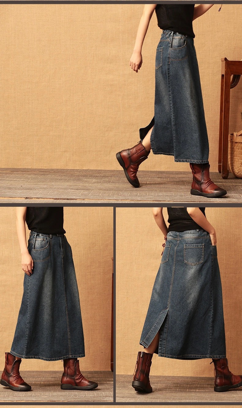 Spring and autumnart retroelastic half skirt denim skirt  3713